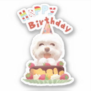 Sticker Joyeux chien d'anniversaire avec gâteau
