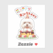 Sticker Joyeux chien d'anniversaire avec gâteau (Feuille)