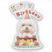 Sticker Joyeux chien d'anniversaire avec gâteau (Devant)
