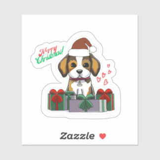 Sticker Joyeux chien de Noël avec chevalet de coeur