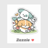 Sticker Joyeux Chiots Arrivés En Mai - Kawaii Dog Art (Feuille)