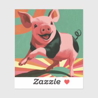 Sticker Joyeux Cochon Rétro Éclat de Couleurs Mignon