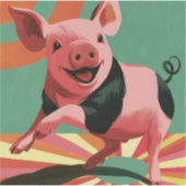 Sticker Joyeux Cochon Rétro Éclat de Couleurs Mignon (Devant)