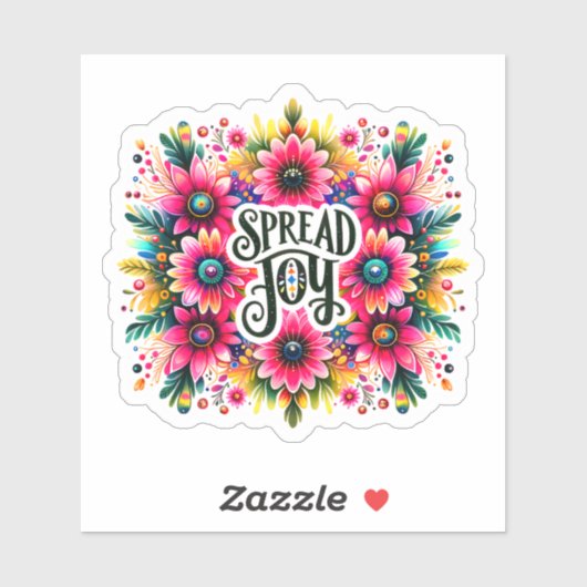 Sticker Joyeux design floral coloré (Feuille)