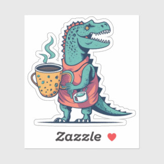 Sticker Joyeux Dinosaure tenant une coupe de café