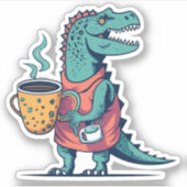 Sticker Joyeux Dinosaure tenant une coupe de café (Devant)