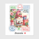 Sticker Joyeux Elf Christmas<br><div class="desc">Un elfe gai dans un casquette rose tient une tasse,  entouré de cadeaux colorés et d'un sapin de Noël décoré. Doté de timbres ludiques et de messages festifs,  cet autocollant de vacances reflète l'esprit de l'atelier de Père Noël et la joie de la saison.</div>