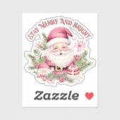 Sticker Joyeux et lumineux - Père Noël rose (Feuille)