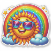 Sticker Joyeux été : soleil et arc-en-ciel (Devant)