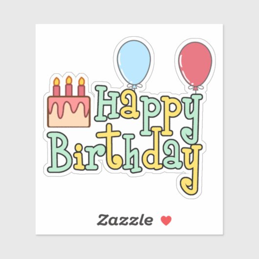 Sticker Joyeux gâteau d'anniversaire et ballons (Feuille)