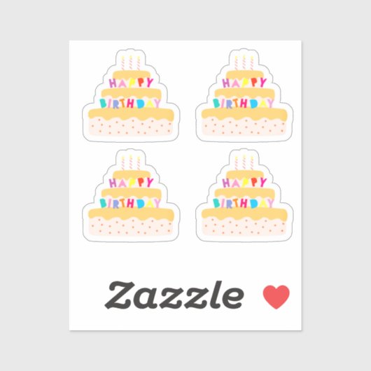 Sticker Joyeux gâteau de trois niveaux anniversaire (Feuille)