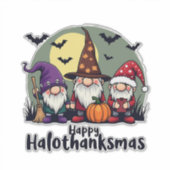 Sticker Joyeux Hallothanksmas Noël Gnomes d'Halloween (Devant)