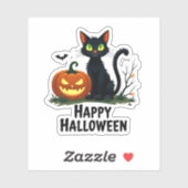 Sticker Joyeux Halloween Chat noir Secourt T-shirt Citroui (Feuille)