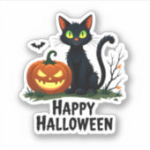 Sticker Joyeux Halloween Chat noir Secourt T-shirt Citroui (Devant)