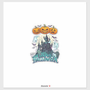 Sticker Joyeux Halloween Château Hanté Citrouilles Fantôme