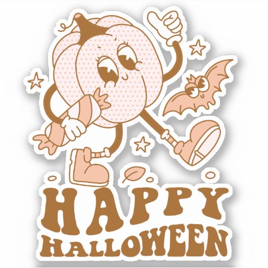 Sticker Joyeux Halloween| Citrouille de points de Polka ré (Devant)