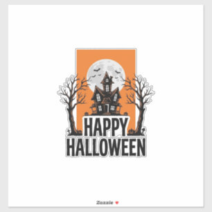 Sticker Joyeux Halloween Maison Hantée Graphique Vintage_1