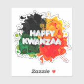 Sticker Joyeux Kwanzaa, Rouge Noir Vert Jaune Paint Splash (Feuille)
