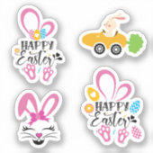 Sticker Joyeux Lapin De Pâques Cute Avec Oeufs Collection  (Recto)