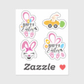 Sticker Joyeux Lapin De Pâques Cute Avec Oeufs Collection  (Feuille)