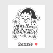 Sticker Joyeux Llama Noël noir blanc Cartoon vacances (Feuille)
