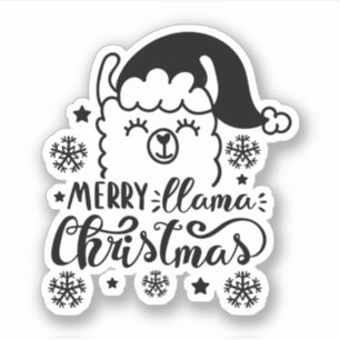 Sticker Joyeux Llama Noël noir blanc Cartoon vacances