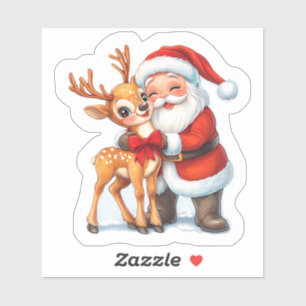 Sticker Joyeux Noël avec le Père Noël et les rennes !