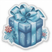 Sticker Joyeux Noël Blue Festive boîte cadeau avec Bow (Devant)