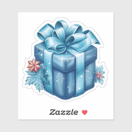 Sticker Joyeux Noël Blue Festive boîte cadeau avec Bow (Feuille)
