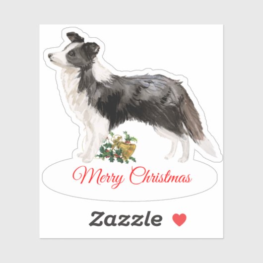 Sticker Joyeux Noël Bordure Collie Custom-Cut Vinyl (Feuille)