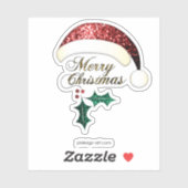 Sticker Joyeux Noël chapeau de Noël Rouge or Vert Éclats (Feuille)