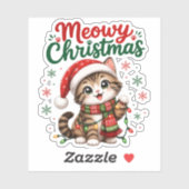 Sticker Joyeux Noël Chat Mignon Vacances (Feuille)
