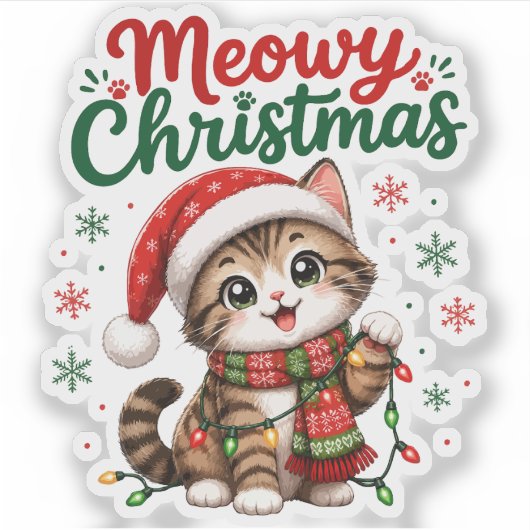 Sticker Joyeux Noël Chat Mignon Vacances (Devant)