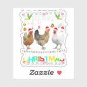 Sticker Joyeux Noël Chicken Chemise Santa Hat Lumières Xma (Feuille)