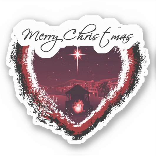 Sticker Joyeux Noël coeur natvité (Devant)