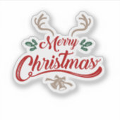 Sticker Joyeux Noël Design Vintage | Rouge et vert (Devant)