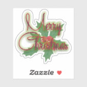 Sticker Joyeux Noël Élégant Script & Verdure (Feuille)