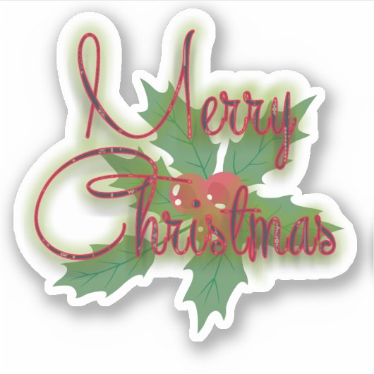 Sticker Joyeux Noël Élégant Script & Verdure (Devant)