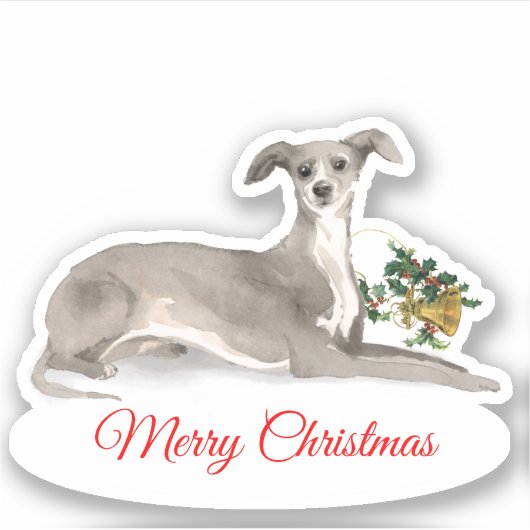 Sticker Joyeux Noël Italien Greyhound Custom-Cut Vinyl (Devant)
