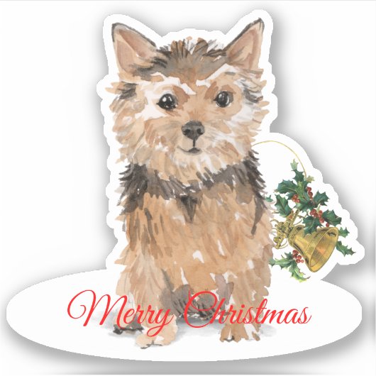 Sticker Joyeux Noël Norfolk Terrier Custom-Cut Vinyl (Devant)
