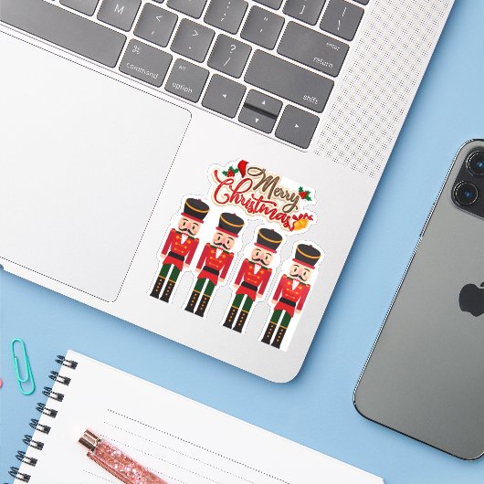 Sticker Joyeux Noël Nutcracker Festive Tee de vacances (Ordinateur portable avec iPhone)