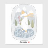 Sticker Joyeux Noël. Ours polaire mignon Patinage de vacan (Feuille)