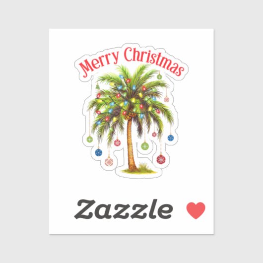 Sticker Joyeux Noël Palm Tree Light Hawaiian Tropical (Feuille)