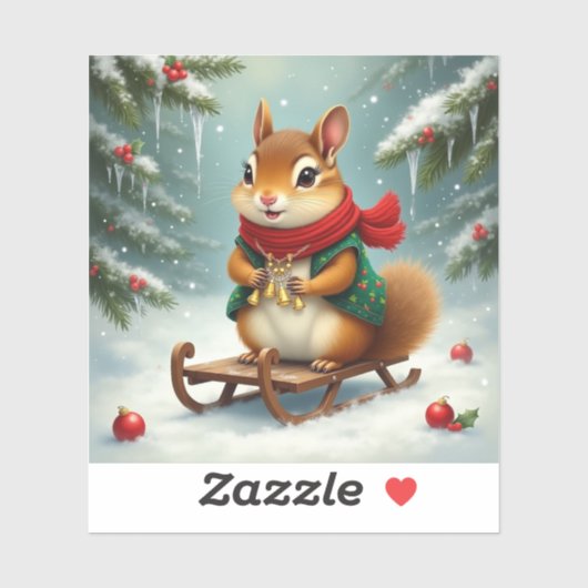 Sticker Joyeux Noël petit écureuil (Feuille)