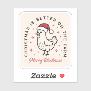 Sticker Joyeux Noël poulet drôle ferme rouge esthétique