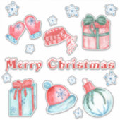 Sticker Joyeux Noël présent gants arc casquette flocons de (Devant)