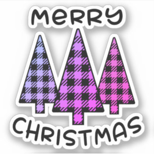 Sticker Joyeux Noël rose violet Plaid Arbres de Noël