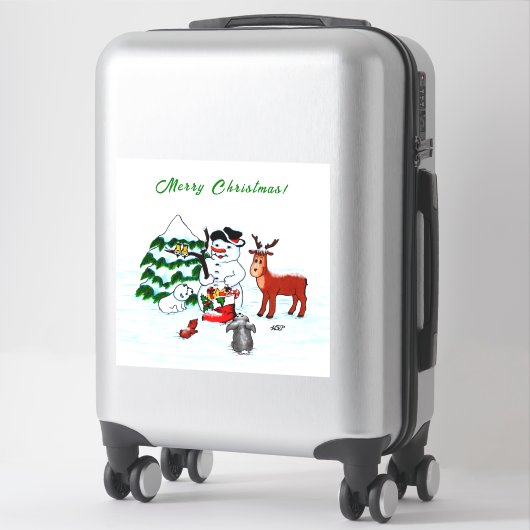 Sticker Joyeux Noël ! Snowman avec amis (Sur valise)