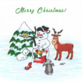 Sticker Joyeux Noël ! Snowman avec amis (Devant)