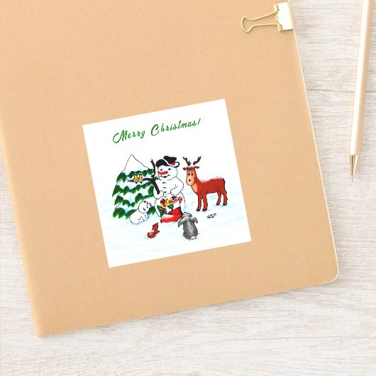 Sticker Joyeux Noël ! Snowman avec amis (Carnet)
